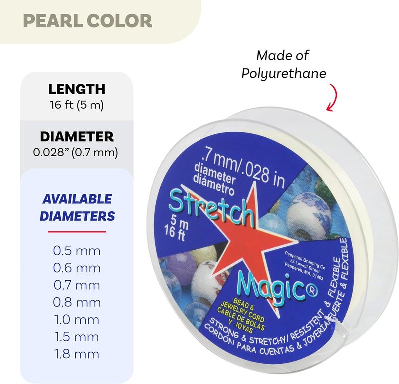 Stretch Magic Elastic Beading Cord – Pearl Color, 0.7mm in Diameter, 5-Meter (16 ft) - Easy to Knot, Strong & Stretchy String for Making Beaded Jewelry - Image 3