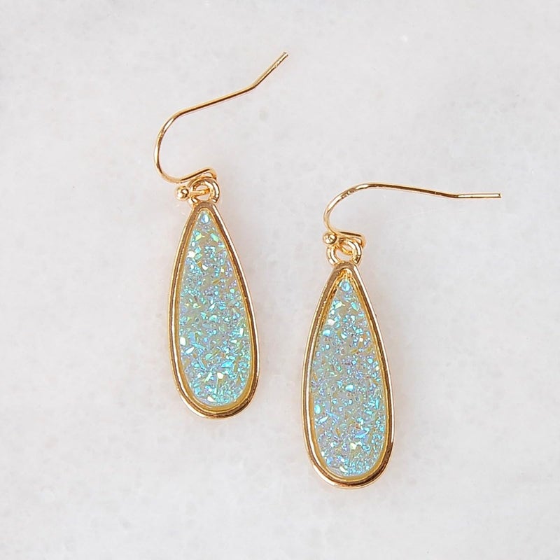 Humble Chic NY Teal Earrings for Women - Green Dangle Earrings, Mint Green Earrings for Women Dangle, Light Blue Earrings, Green Stone Earrings, Simulated Turquoise Earrings Aqua Simulated Druzy Teardrop Earrings - Image 3