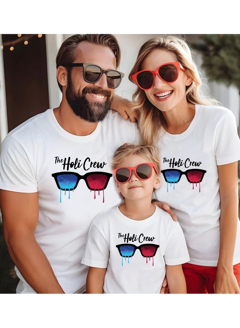 برينت شوب فور مي احتفال هولي - تي شيرتات عائلية متطابقة - تي شيرت عائلة هولي - تي شيرت هولي هاي المطابق للرجال والنساء والأطفال برقبة دائرية من Holi Famliy - Image 3