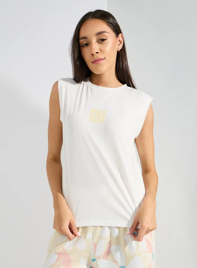 ستايلي Not In The Mood Slogan Vest & Floral Pyjama Set
