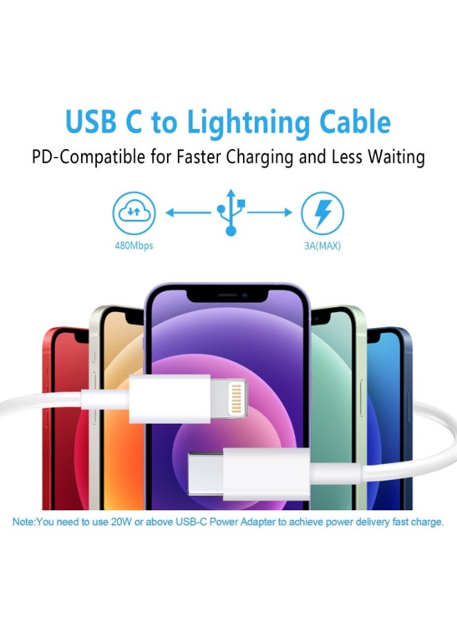 والبك كابل شحن سريع USB-C إلى Lightning بقوة 20 واط وطول 1 متر [معتمد من MFi]، متوافق مع أجهزة iPhone 14/13/12/11/XS/XR/X/8/iPad، لون أبيض - Image 2