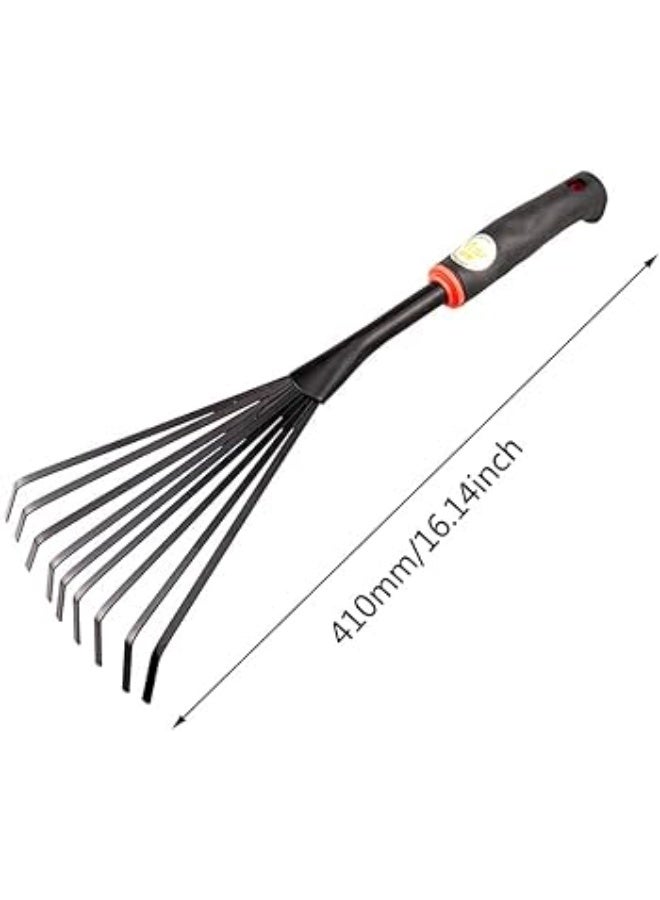 9-Tine Steel Hand Rake with Ergonomic Comfort Grip - Small Garden Leaf Rake for Planting, Weeding, and Soil Loosening - Image 1
