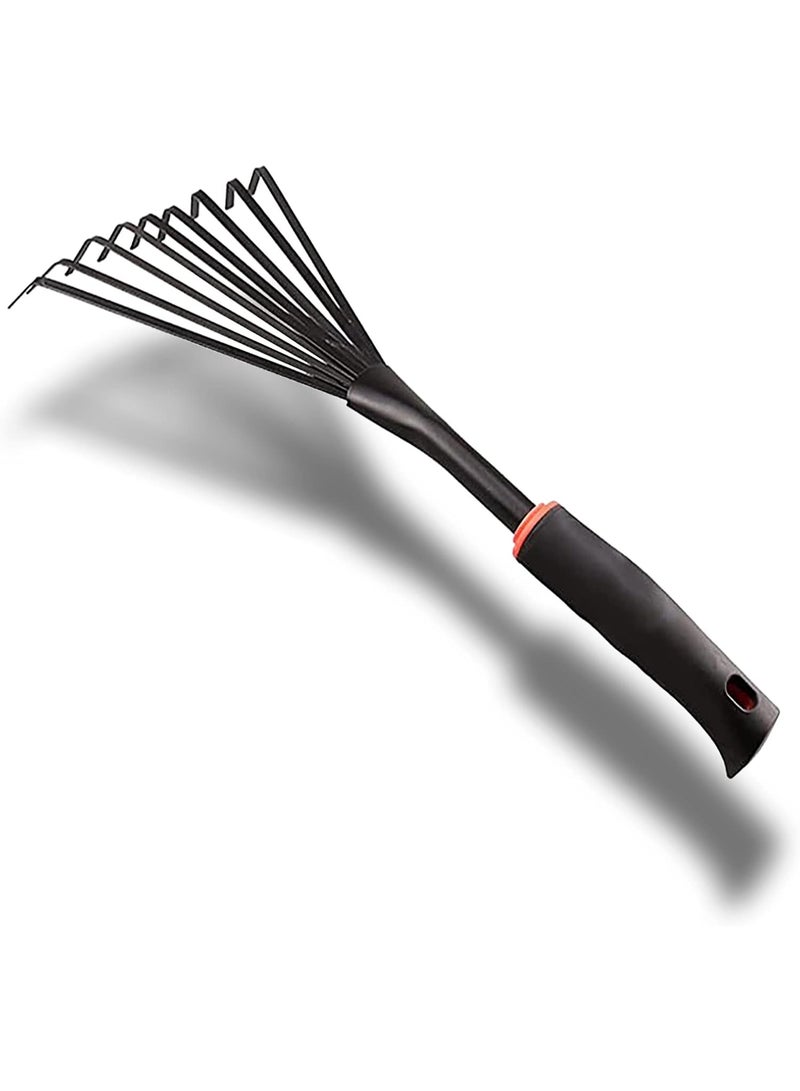 9-Tine Steel Hand Rake with Ergonomic Comfort Grip - Small Garden Leaf Rake for Planting, Weeding, and Soil Loosening - Image 3