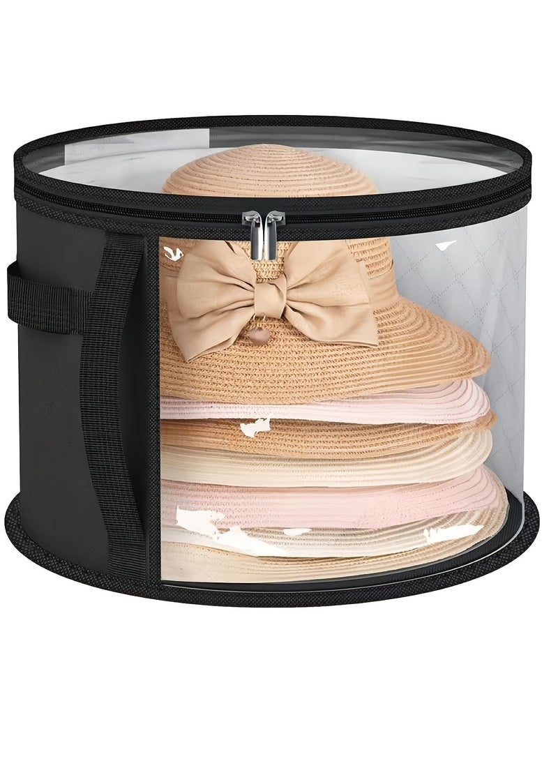1pc Durable Foldable Hat Storage Box with Reinforced Handles, Dual Zipper, and Safety Straps - Lightweight, Portable, and Versatile for Cowboy, Sun, and Beach Hats, Clothing, and Commuter Accessories - Black, Non-Woven, No Print, Hand Washable  - Image 1