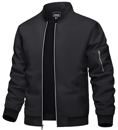 TACVASEN Bomber Jacket Men Black Jacket Lightweight Men's Bomber Jackets Lightweight Windbreaker Spring Fall Men's Casual Jacket Outdoor Windbreaker - Image 1