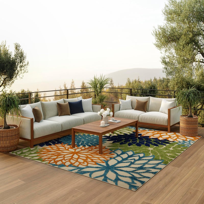 Nourison Aloha IndoorOutdoor Multicolor 7 x 10 Area Rug Easy Cleaning Non Shedding Bed Room Living Room Dining Room Deck Backyard Patio 7x10