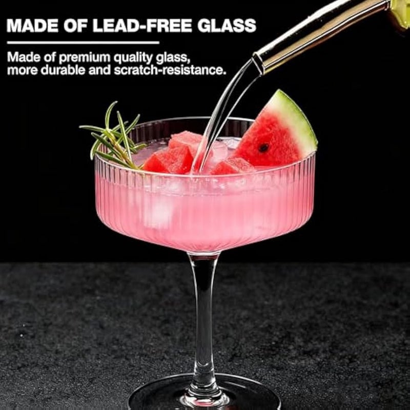 عربست طقم من 4 كؤوس كوب مقصوصة ذات نتوءات، 10 أونصات، كأس مارتيني عتيق كبير، كأس مارغريتا فريد، كرة كوكتيل كلاسيكية، طقم كؤوس بار مقصوصة للاستخدام مع الكوكتيل، النبيذ، الشمبانيا، الإسبريسو، وهدية - Image 5