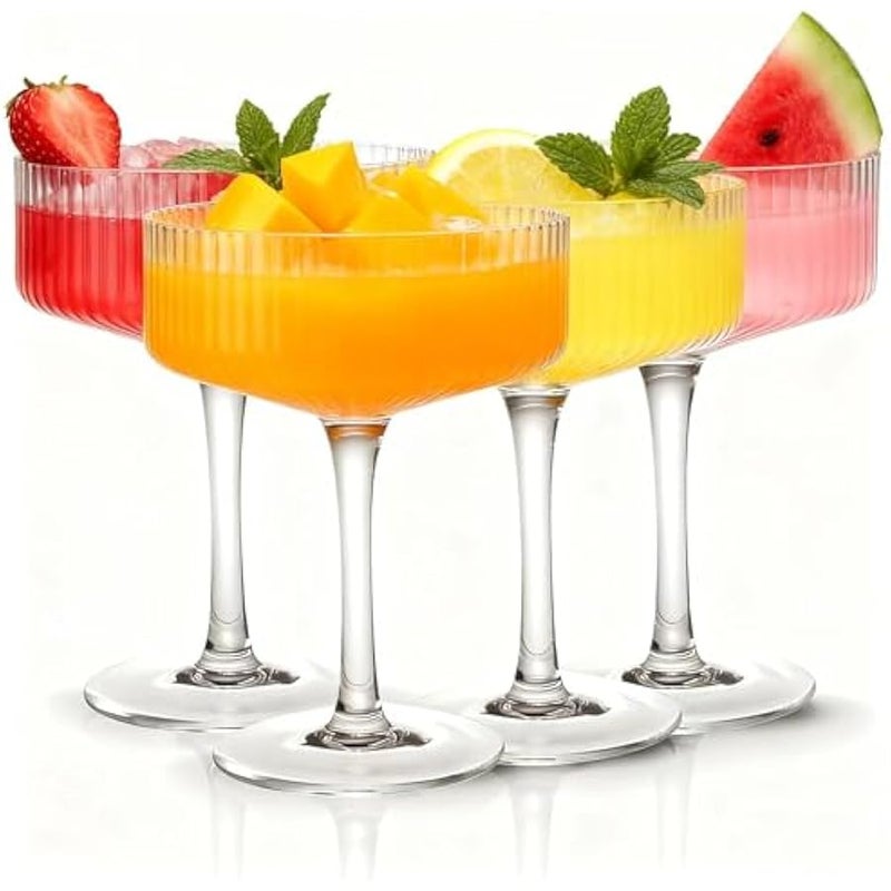 عربست طقم من 4 كؤوس كوب مقصوصة ذات نتوءات، 10 أونصات، كأس مارتيني عتيق كبير، كأس مارغريتا فريد، كرة كوكتيل كلاسيكية، طقم كؤوس بار مقصوصة للاستخدام مع الكوكتيل، النبيذ، الشمبانيا، الإسبريسو، وهدية - Image 1