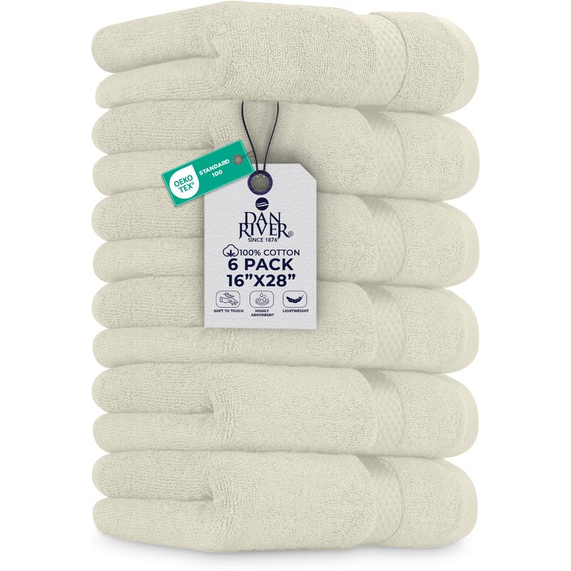 DAN RIVER 6-Pack Premium Hand Towels (16x28 Inches) - 100% Cotton, Ultra Soft, Lightweight, Highly Absorbent Towels for Bathroom, Spa, Gym, Salon, Hotel, and Travel - Ivory - Image 1