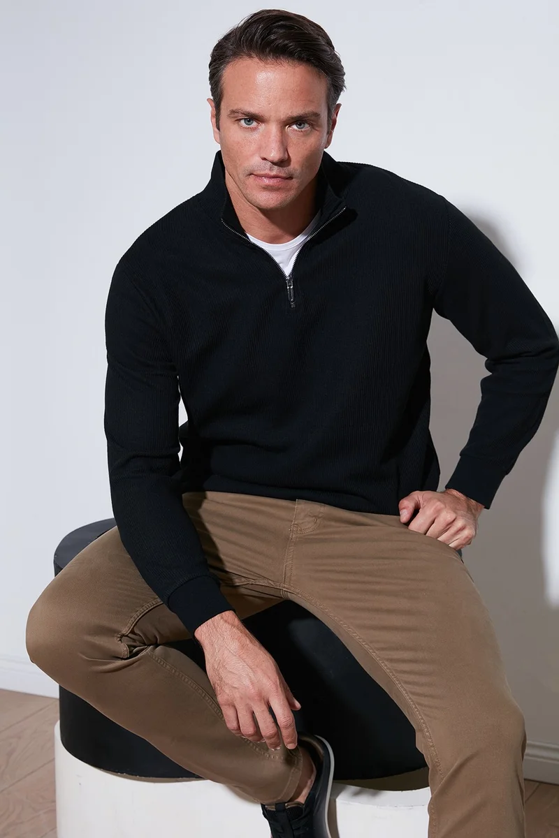 Buratti Cotton Regular Fit Half Zipper Stand Collar Sweat Men's Sweat 5905716