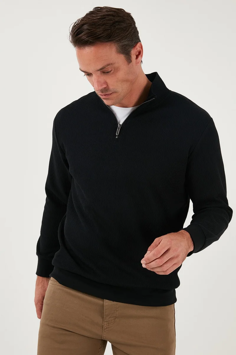 Buratti Cotton Regular Fit Half Zipper Stand Collar Sweat Men's Sweat 5905716
