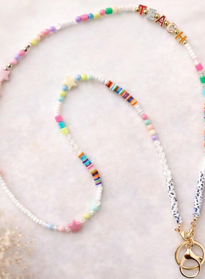 MyfavoriteK Colorful Beaded Lanyard for ID Badge Fun Necklace Teacher Lanyard Cute Lanyard for Teachers Nurses Students, Teach, Standard Lengh - Image 5