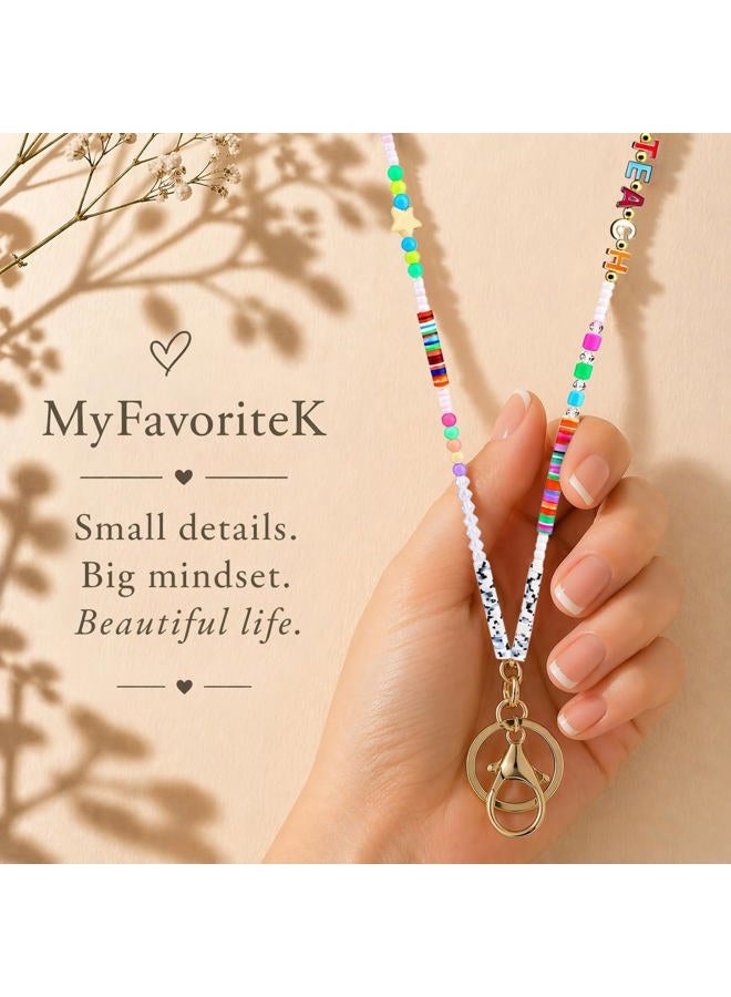 MyfavoriteK Colorful Beaded Lanyard for ID Badge Fun Necklace Teacher Lanyard Cute Lanyard for Teachers Nurses Students, Teach, Standard Lengh - Image 2