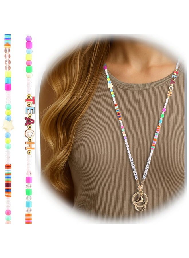 MyfavoriteK Colorful Beaded Lanyard for ID Badge Fun Necklace Teacher Lanyard Cute Lanyard for Teachers Nurses Students, Teach, Standard Lengh - Image 4