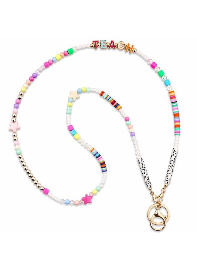 MyfavoriteK Colorful Beaded Lanyard for ID Badge Fun Necklace Teacher Lanyard Cute Lanyard for Teachers Nurses Students, Teach, Standard Lengh - Image 1