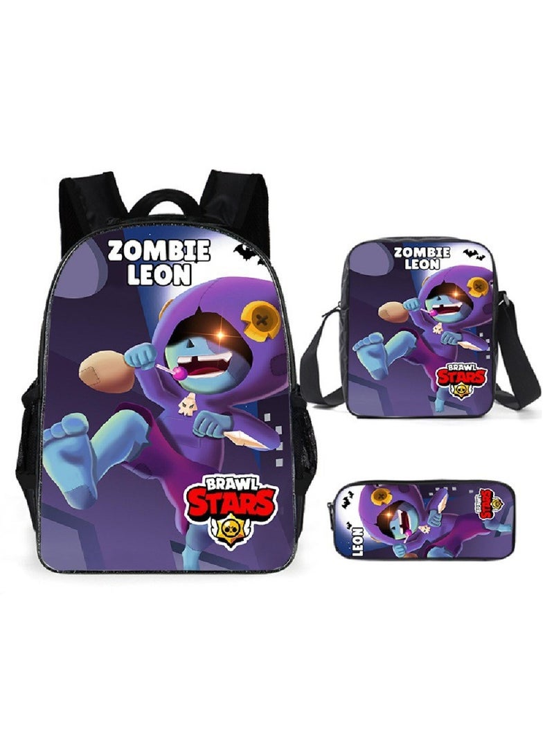 Brawl Stars Student Cartoon Anime Backpack Three-Piece Set 29*16*42cm