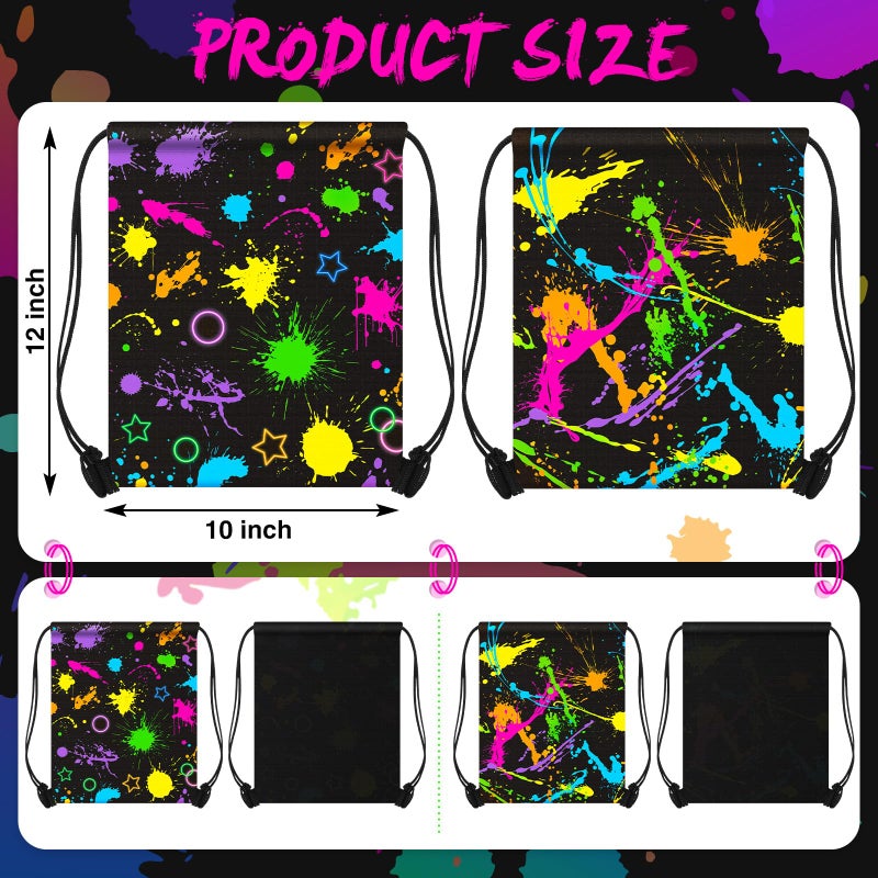 Yiyiring 16 Pcs Glow In The Dark Gift Bags Neon Treat Drawstring Bags For Glow Party Supplies Birthday Travel Camping Decor - Image 2
