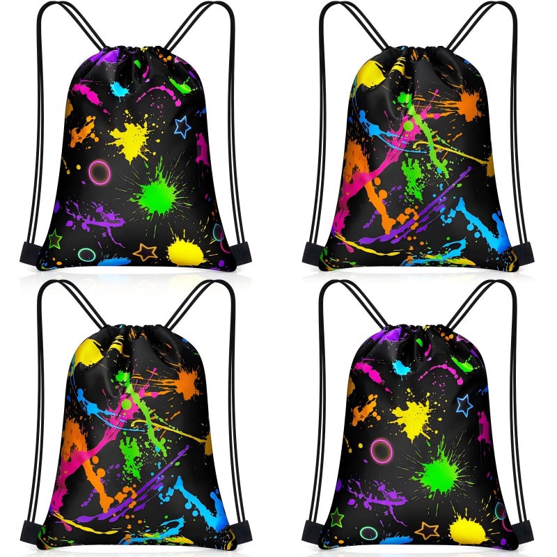 Yiyiring 16 Pcs Glow In The Dark Gift Bags Neon Treat Drawstring Bags For Glow Party Supplies Birthday Travel Camping Decor - Image 1