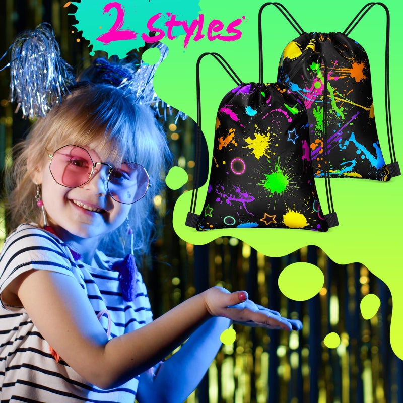Yiyiring 16 Pcs Glow In The Dark Gift Bags Neon Treat Drawstring Bags For Glow Party Supplies Birthday Travel Camping Decor - Image 4