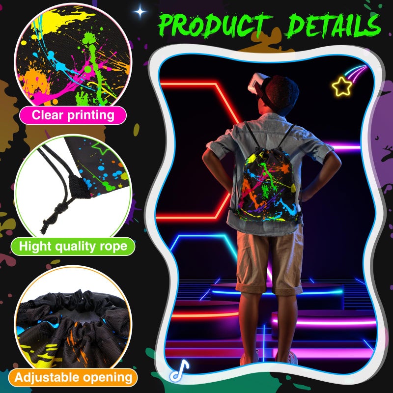 Yiyiring 16 Pcs Glow In The Dark Gift Bags Neon Treat Drawstring Bags For Glow Party Supplies Birthday Travel Camping Decor - Image 3