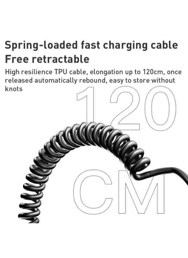 شاحن سيارة سريع Yesido Y58 ثنائي المنافذ PD + QC3.0 بقوة 60 واط، مزود بمنفذ USB-C / Type-C وكابل زنبركي 8 دبابيس