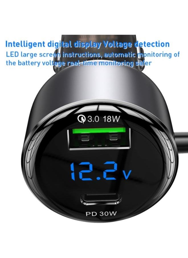 شاحن سيارة سريع Yesido Y58 ثنائي المنافذ PD + QC3.0 بقوة 60 واط، مزود بمنفذ USB-C / Type-C وكابل زنبركي 8 دبابيس