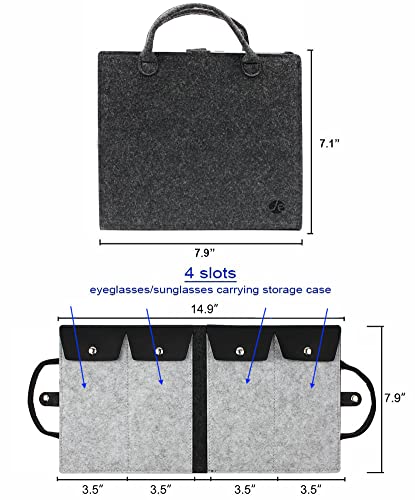 JAVOedge Black Felt Travel Storage Organizer [4 Slots] Case for Eyeglass, Sunglass, Glasses, Secure Snap Enclosure - Image 2