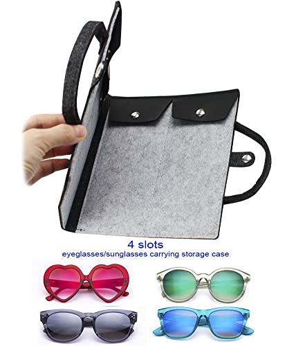 JAVOedge Black Felt Travel Storage Organizer [4 Slots] Case for Eyeglass, Sunglass, Glasses, Secure Snap Enclosure - Image 3