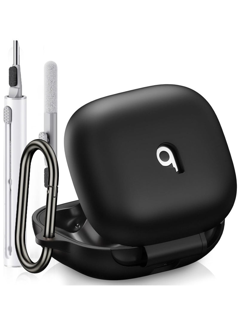 Compatible with Beats Powerbeats Pro 2 Case Cover, Soft Silicone Shockproof Protective Skin Case for Beats Powerbeats Pro 2 2025 with Cleaner Kit & Carabiner, Top Logo Visible (Black) - Image 1