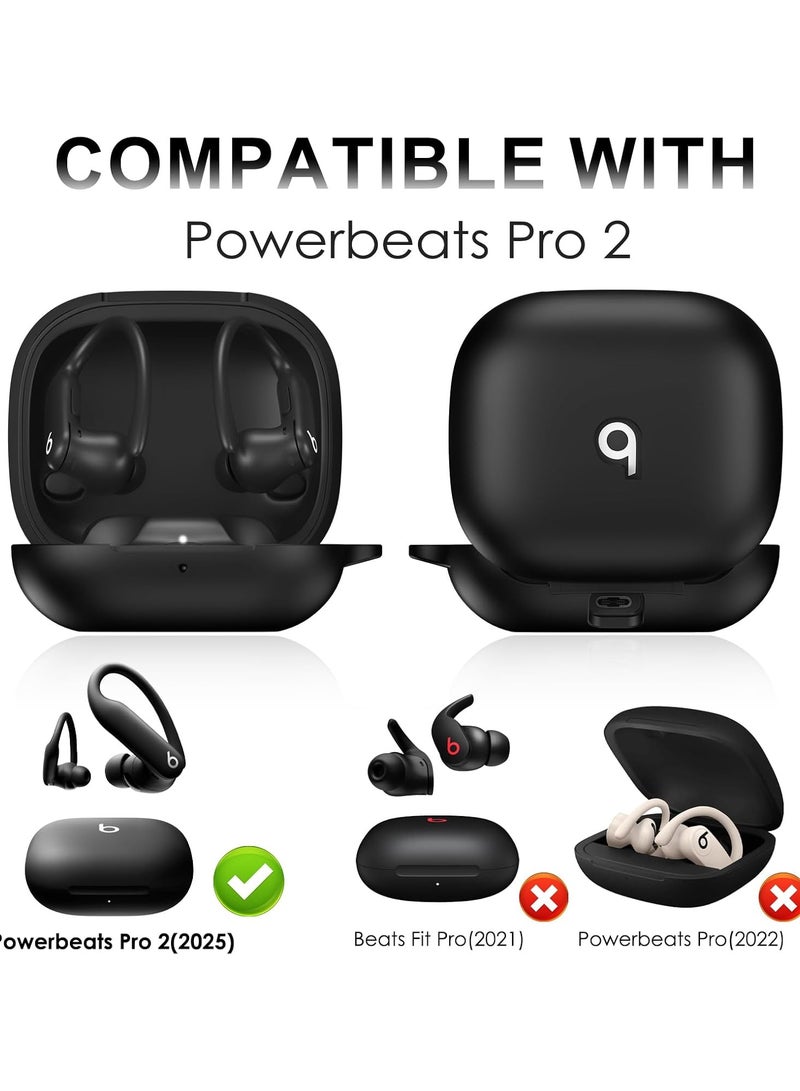 Compatible with Beats Powerbeats Pro 2 Case Cover, Soft Silicone Shockproof Protective Skin Case for Beats Powerbeats Pro 2 2025 with Cleaner Kit & Carabiner, Top Logo Visible (Black) - Image 2