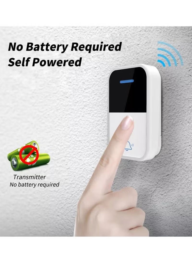 New Home, IP44 waterproof wireless doorbell, self-powered, no batteries required, cordless doorbell kit, button waterproof, 150m range, with UK plug (1v2) - Image 2