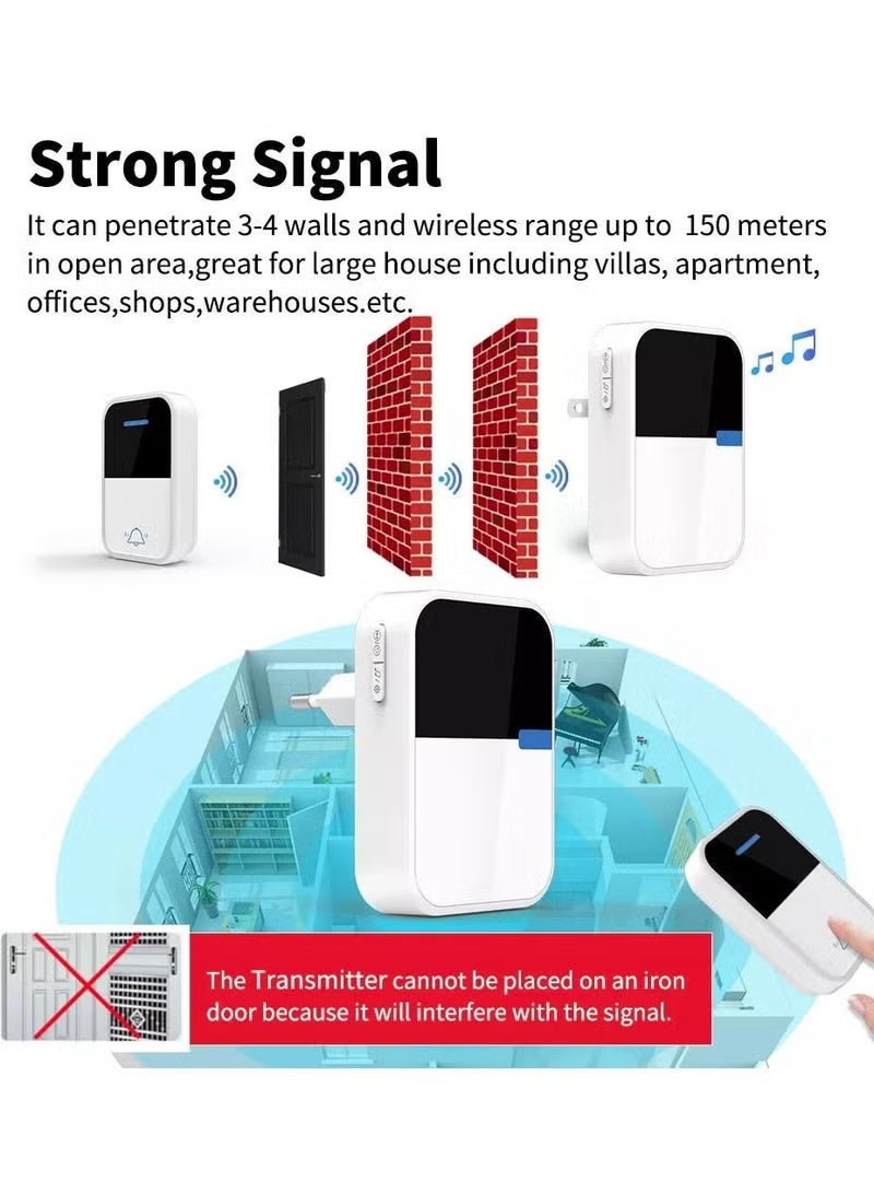New Home, IP44 waterproof wireless doorbell, self-powered, no batteries required, cordless doorbell kit, button waterproof, 150m range, with UK plug (1v2) - Image 3