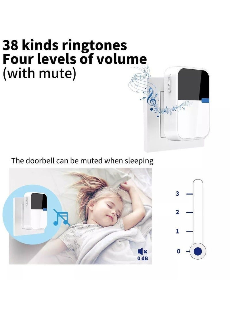 New Home, IP44 waterproof wireless doorbell, self-powered, no batteries required, cordless doorbell kit, button waterproof, 150m range, with UK plug (1v2) - Image 4