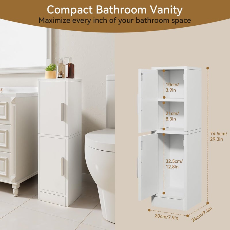 IBUYKE Small Bathroom Storage Cabinet, Narrow Beside Tolite Cabinet with 2 Doors & Adjustable Shelf, Small Bathroom Organizer, Space-Saving Storage Solution for Toilet, Laundry Room UWBS002W - Image 3