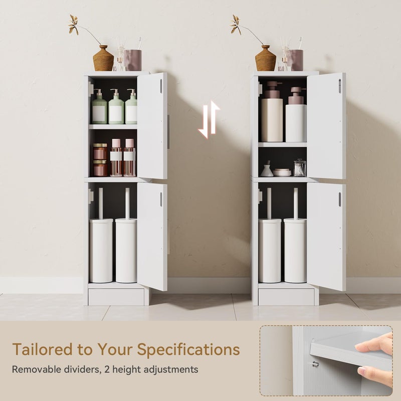 IBUYKE Small Bathroom Storage Cabinet, Narrow Beside Tolite Cabinet with 2 Doors & Adjustable Shelf, Small Bathroom Organizer, Space-Saving Storage Solution for Toilet, Laundry Room UWBS002W - Image 4