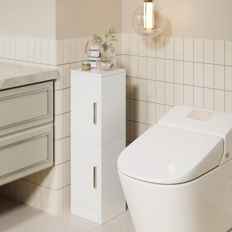 IBUYKE Small Bathroom Storage Cabinet, Narrow Beside Tolite Cabinet with 2 Doors & Adjustable Shelf, Small Bathroom Organizer, Space-Saving Storage Solution for Toilet, Laundry Room UWBS002W - Image 2