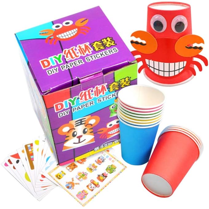 24pcs Paper Cup Craft Preschool Crafts Toys Origami for Kids Sticker Fun Crafts Diy Stickers Crafts for Arts Kit Christmas Toddler Disposable Cup Talking Tables