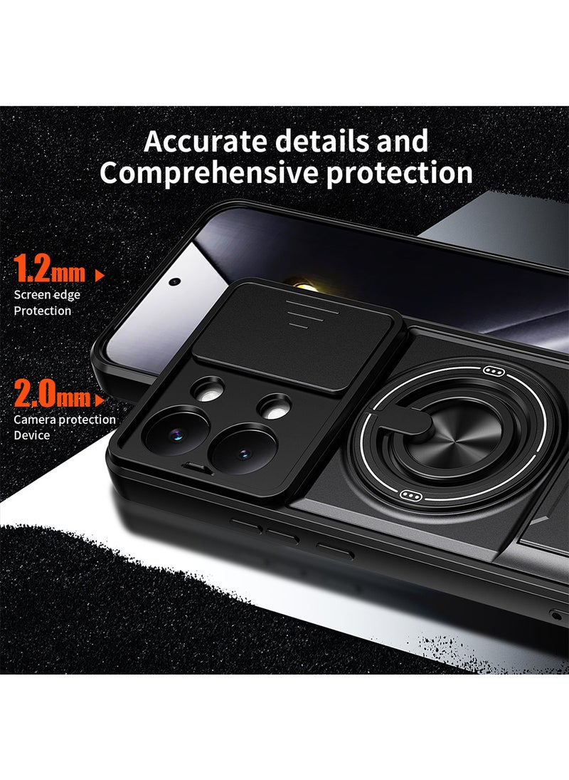 غطاء هاتف لـ Xiaomi Poco X8 Pro Max غطاء كاميرا منزلق، متوافق مع حامل السيارة المغناطيسي، حامل حلقي قابل للدوران 360 درجة + مسند، غطاء واقي مقاوم للصدمات يغطي الجسم بالكامل - Image 4