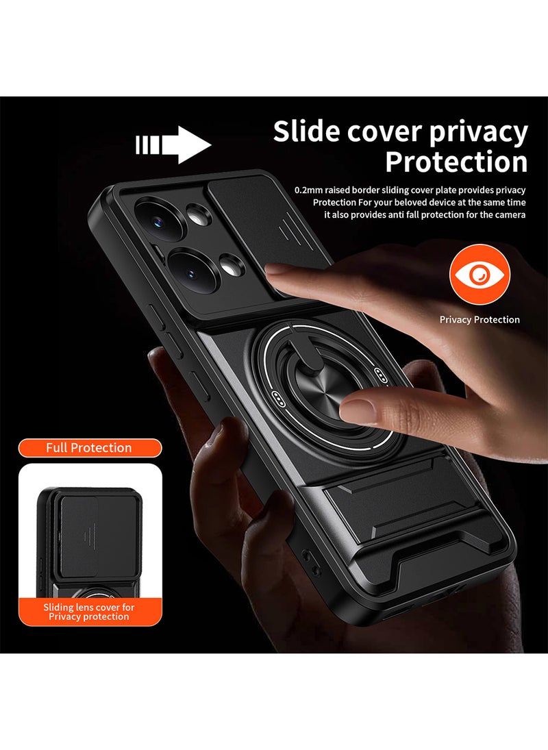 غطاء هاتف لـ Xiaomi Poco X8 Pro Max غطاء كاميرا منزلق، متوافق مع حامل السيارة المغناطيسي، حامل حلقي قابل للدوران 360 درجة + مسند، غطاء واقي مقاوم للصدمات يغطي الجسم بالكامل - Image 3