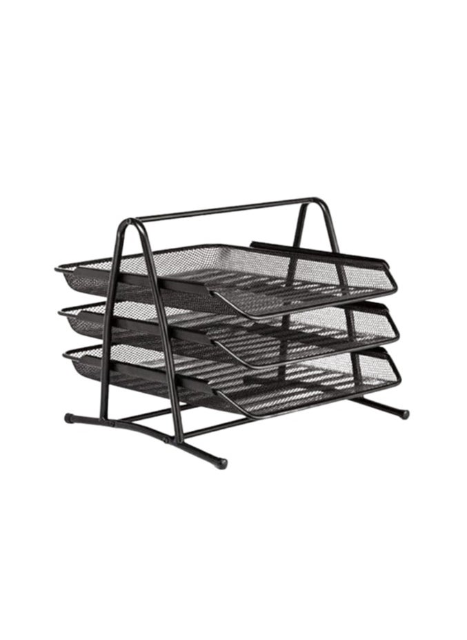 SUPER DEAL 3-Tier Metal Mesh Document Tray Black 