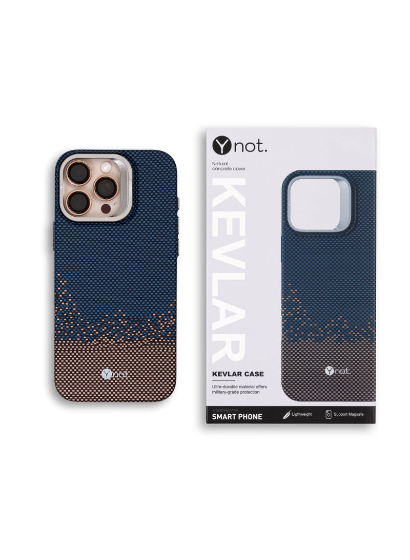 YNOT iPhone 15 Kevlar Fiber Case with MagSafe and Stand - Blue & Brown - Image 5