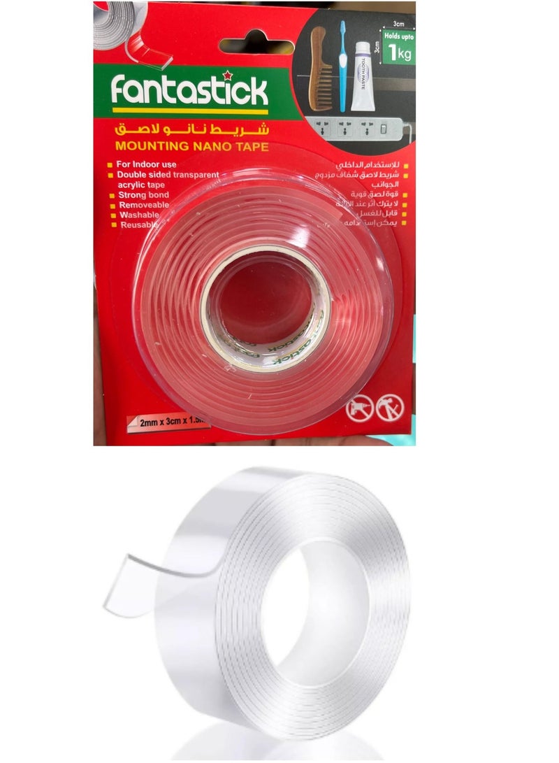 Fantastick Double Sided Washable Nano Tape 2mmx3cmx3m Size Clear  - Image 1
