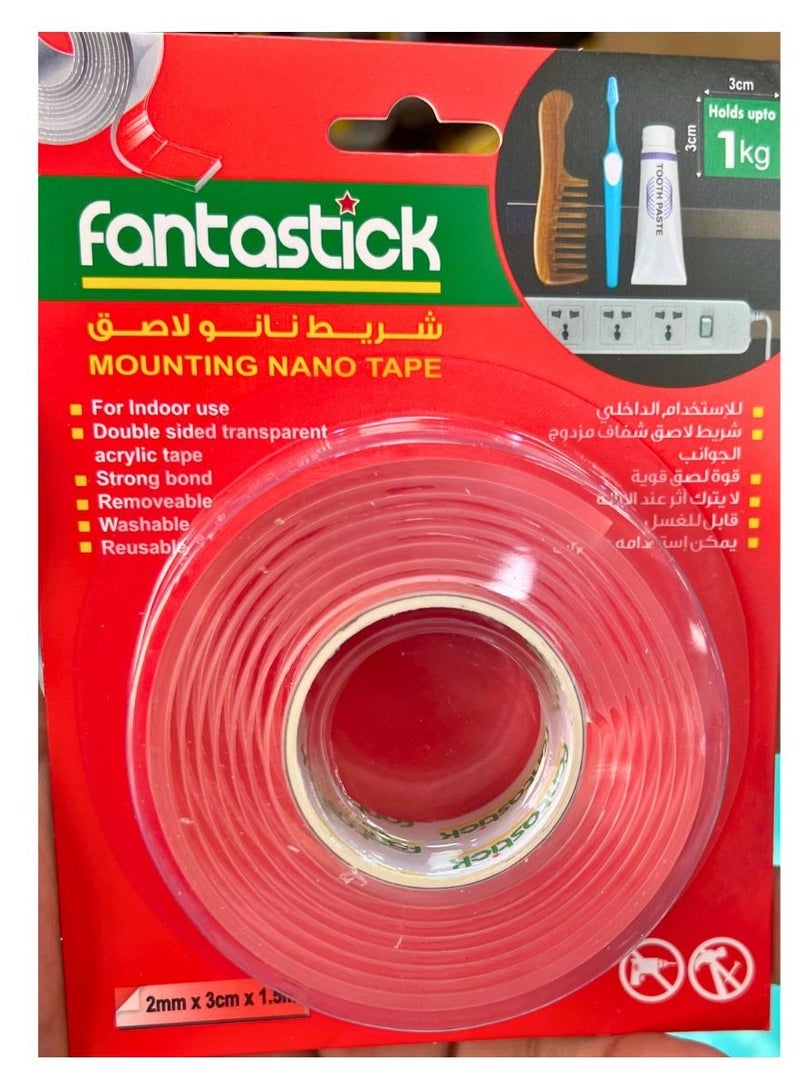 Fantastick Double Sided Washable Nano Tape 2mmx3cmx3m Size Clear  - Image 2