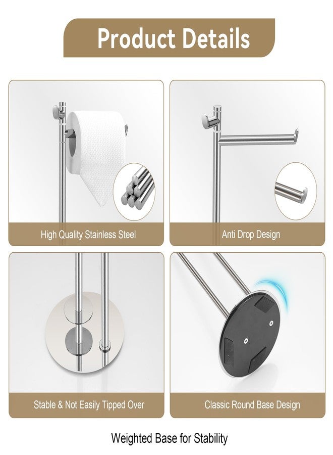 BGL Toilet Paper Holder Stand, SUS304 Stainless Steel Brushed Nickel, Weighted Base, Holds 5 Jumbo Rolls, Space-Saving Modern Bathroom Storage with Built-in Hook - Image 4
