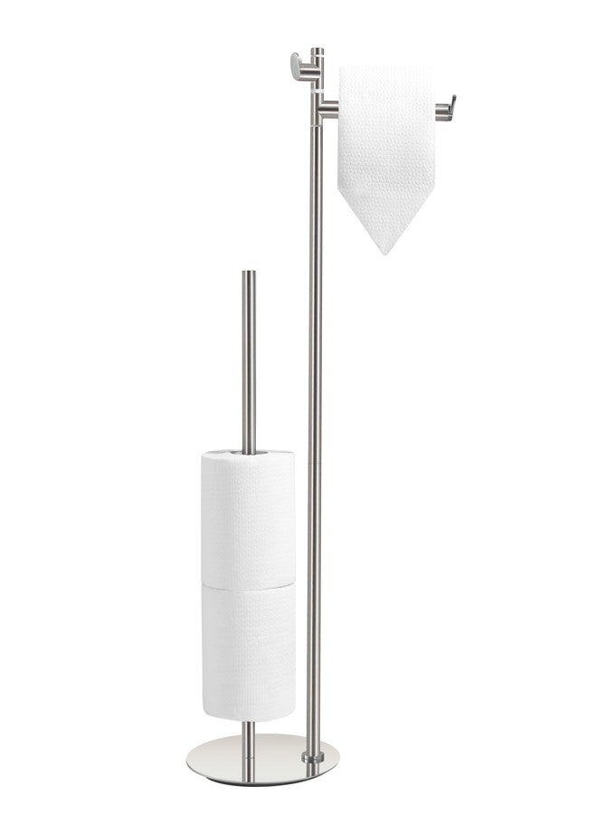 BGL Toilet Paper Holder Stand, SUS304 Stainless Steel Brushed Nickel, Weighted Base, Holds 5 Jumbo Rolls, Space-Saving Modern Bathroom Storage with Built-in Hook - Image 1