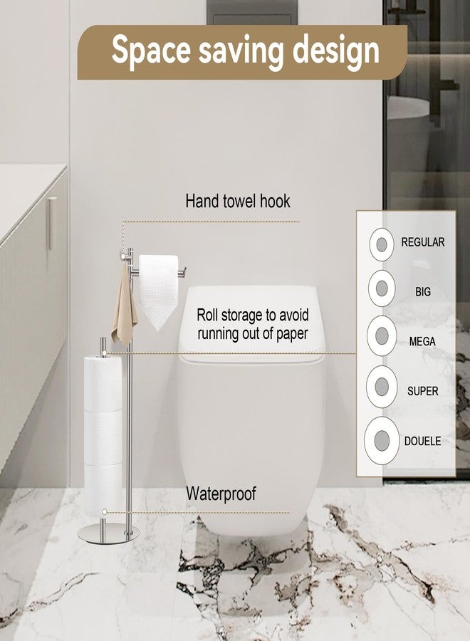 BGL Toilet Paper Holder Stand, SUS304 Stainless Steel Brushed Nickel, Weighted Base, Holds 5 Jumbo Rolls, Space-Saving Modern Bathroom Storage with Built-in Hook - Image 2
