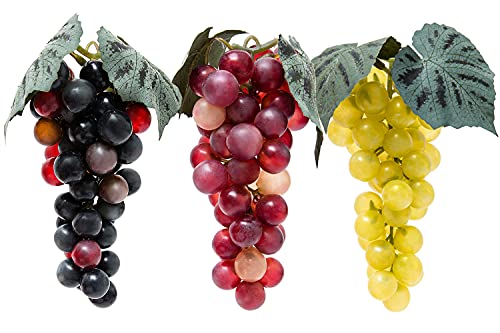HENGSINGMA 3 Bunches Lifelike Fake Grapes, Realistic Plastic Rubber Faux Artificial Grapes for Decoration, Fake Artificial Fruit for Wedding Kitchen Wine Decor - Image 1
