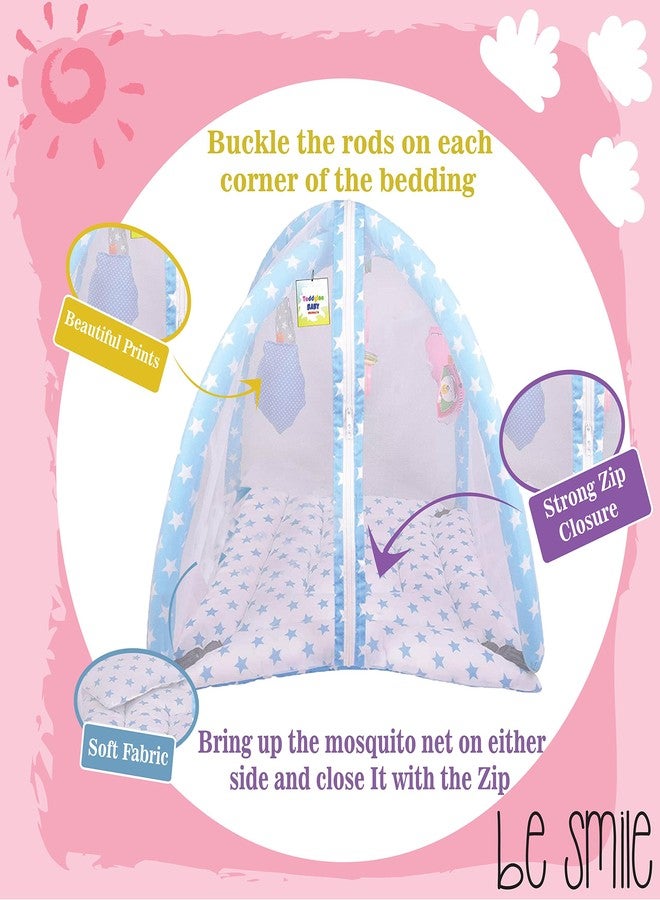 Toddylon Flat Bed Baby Play Gym New Born Baby Bedding|Mat with Hanging Toys|Mattress with Mosquito Net|Cotton Playing Mat|Playmats & Floor Gyms (0-6 Months),1 Count,Blue - Image 5