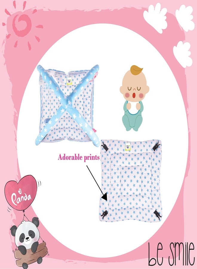 Toddylon Flat Bed Baby Play Gym New Born Baby Bedding|Mat with Hanging Toys|Mattress with Mosquito Net|Cotton Playing Mat|Playmats & Floor Gyms (0-6 Months),1 Count,Blue - Image 3