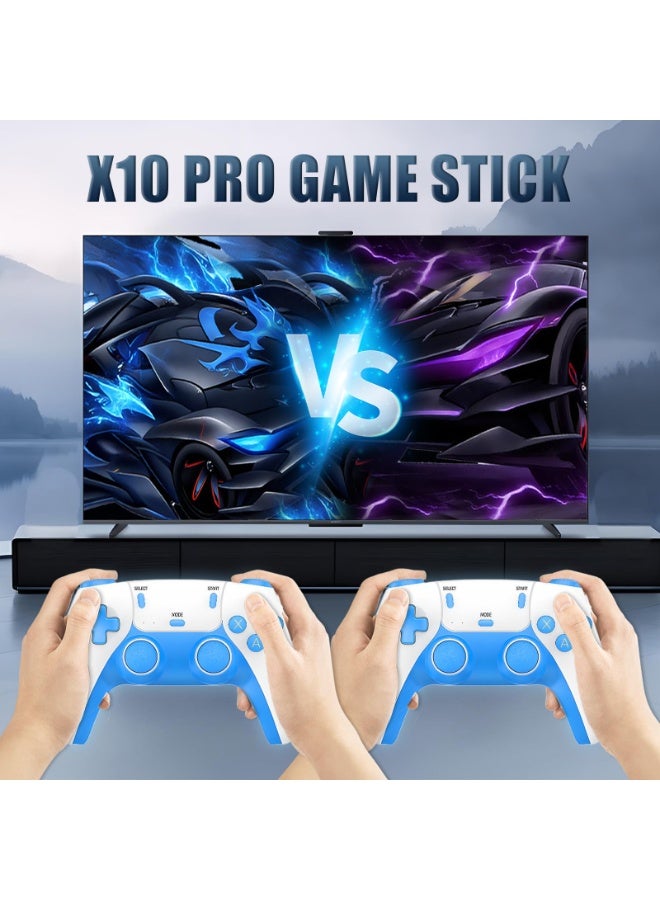 X10 Pro 2026 جهاز ألعاب رترو جديد 4K وحدة ألعاب رترو إخراج 1080P/720P، Cortex-A55، S905X3، عصا ألعاب رترو مع وحدات تحكم لاسلكية 2.4GHz، ألعاب فيديو توصيل وتشغيل للتلفاز (أزرق) - Image 2